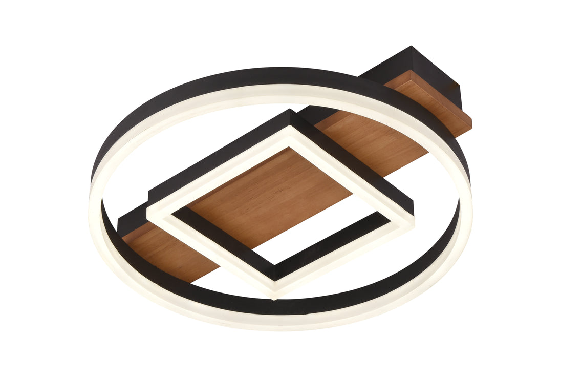 LED Ceiling Light 46W Black/Wood Body CCT + Remote Control