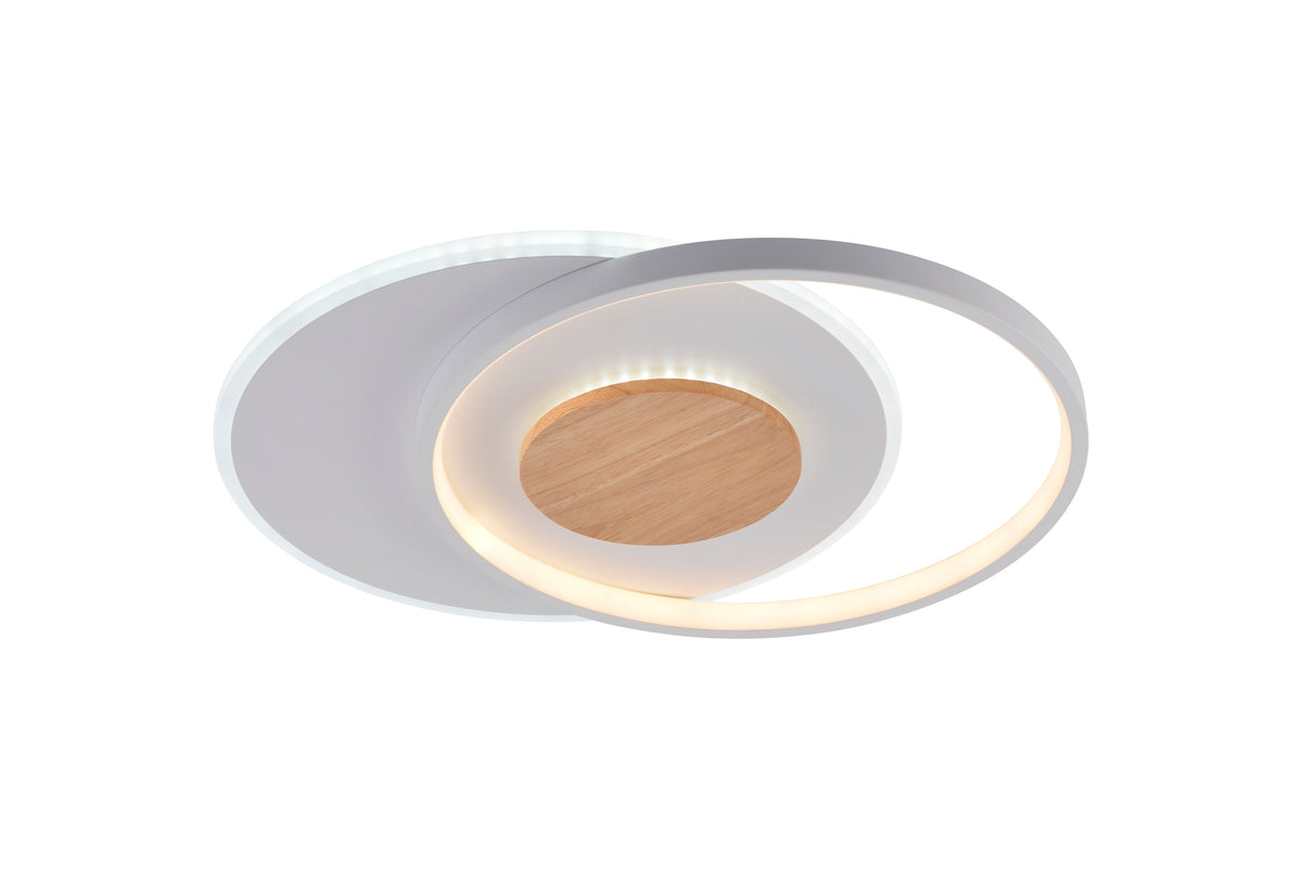 LED Ceiling Lamp CCT 54W White+Wood Dimmable + Remote Control