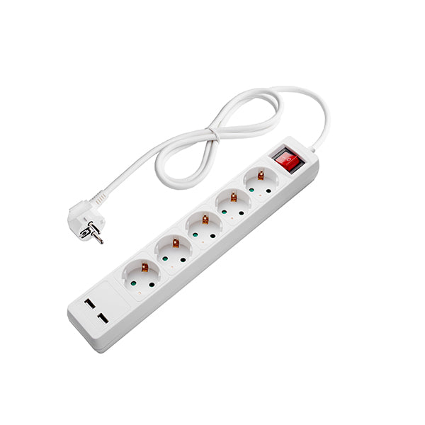 Power Strip 5 Sockets + ON/OFF button and 2xUSB