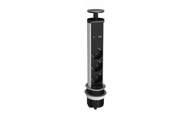 3-Sockets with Type A+C (TOTAL 5V/3.4A) with 1.5mm Cable Black