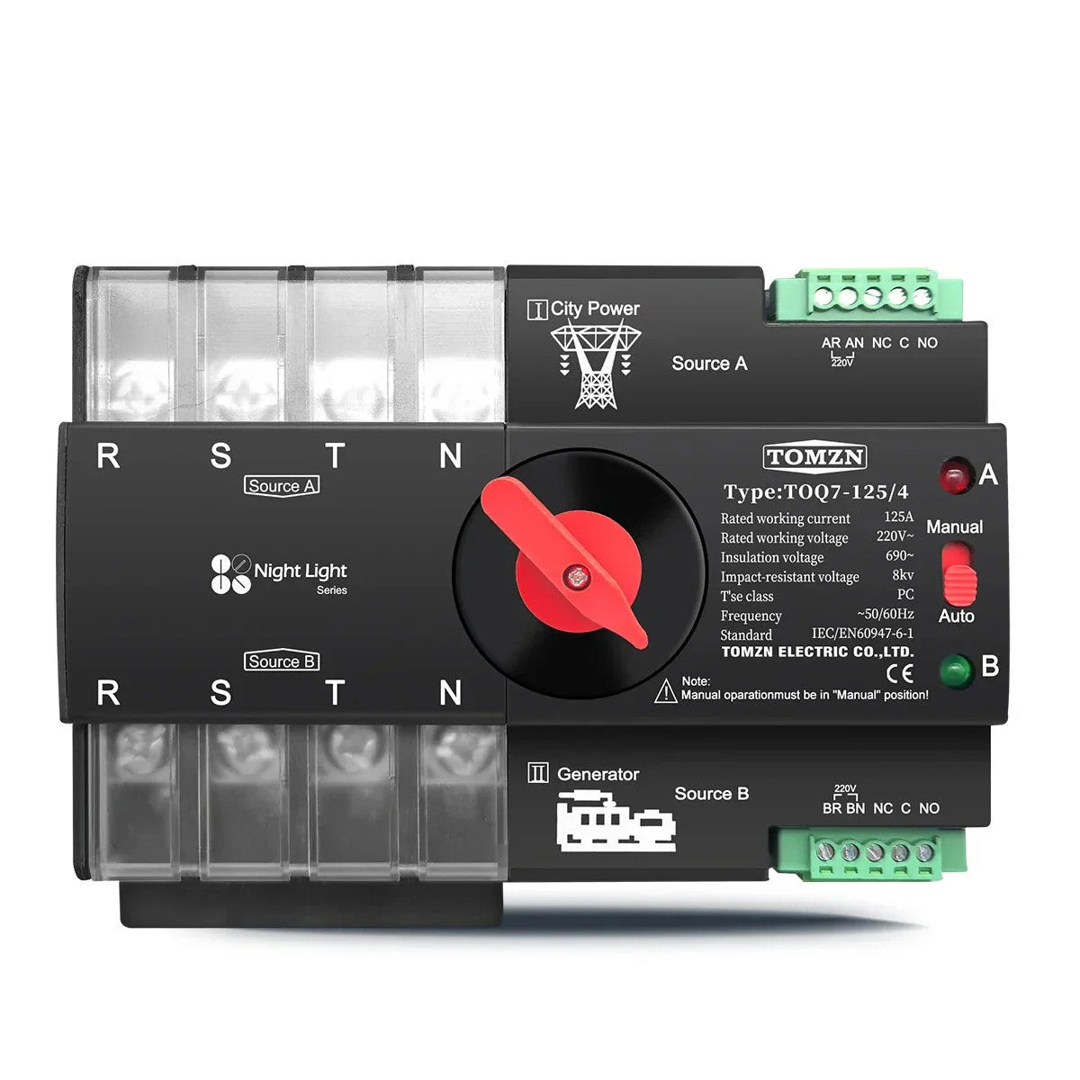 Three Phase АВР TOMZN (ATS) TOQ7-125 4P/125A Black Type2 Generator